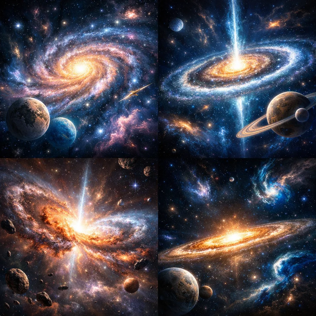 Galaxy and planet collage