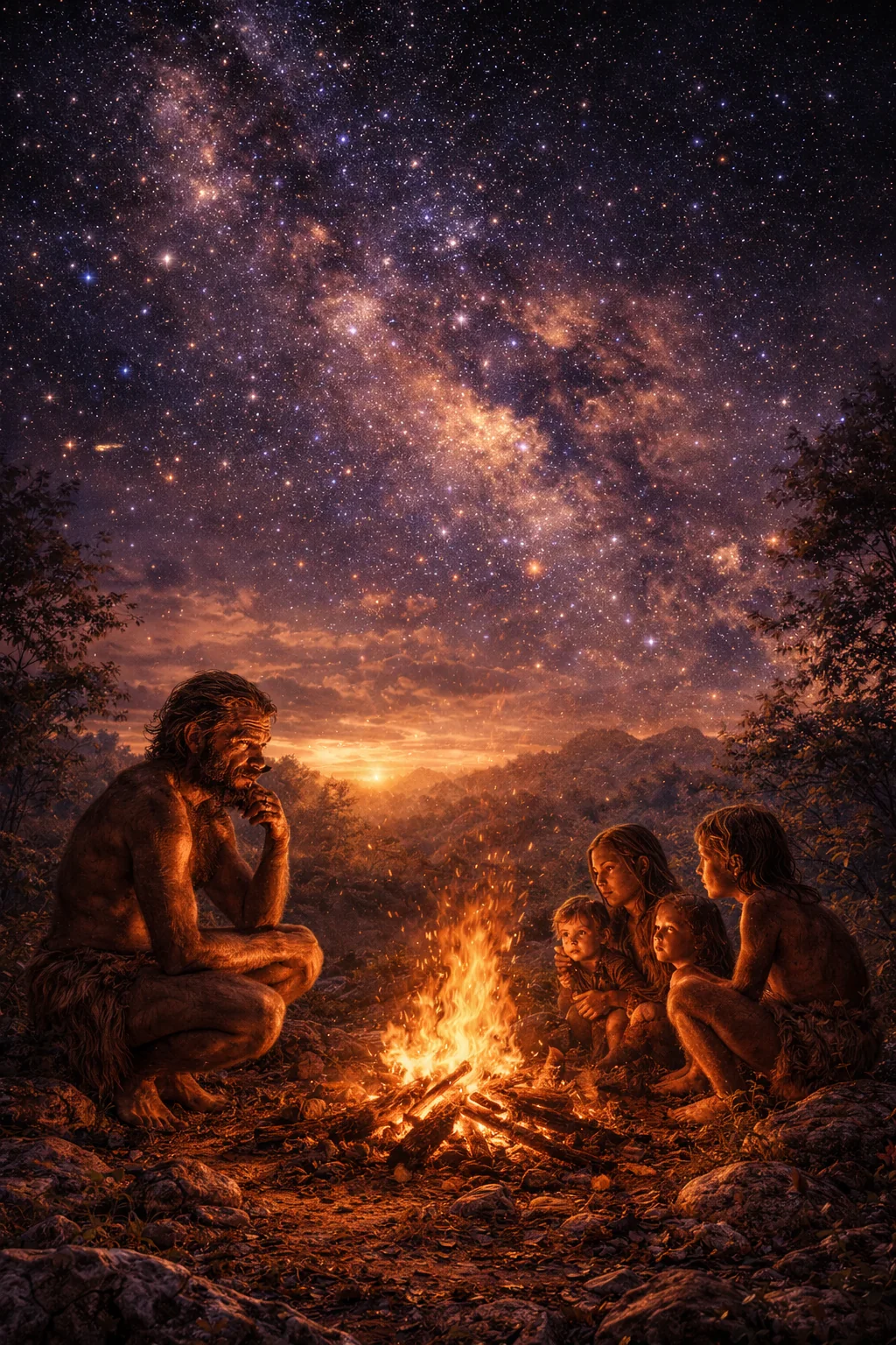 Group around a fire under the stars