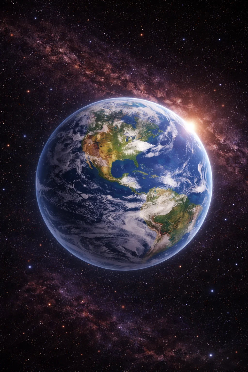 A blue and green Earth floating in space.