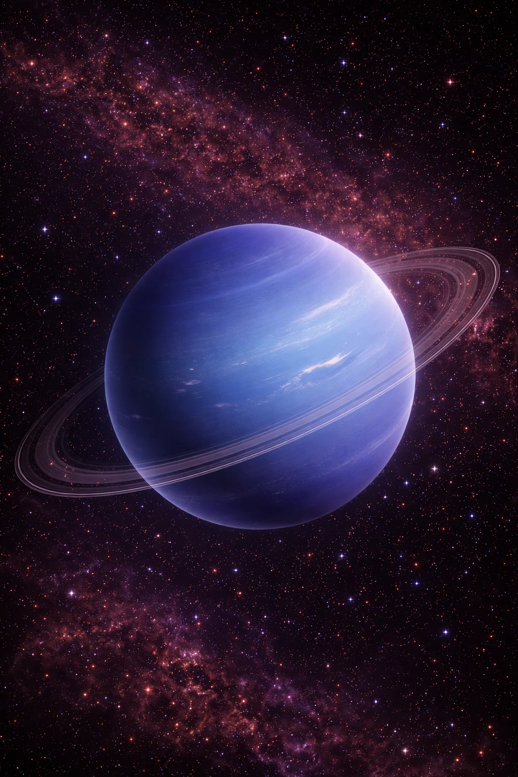 A deep blue planet in space.