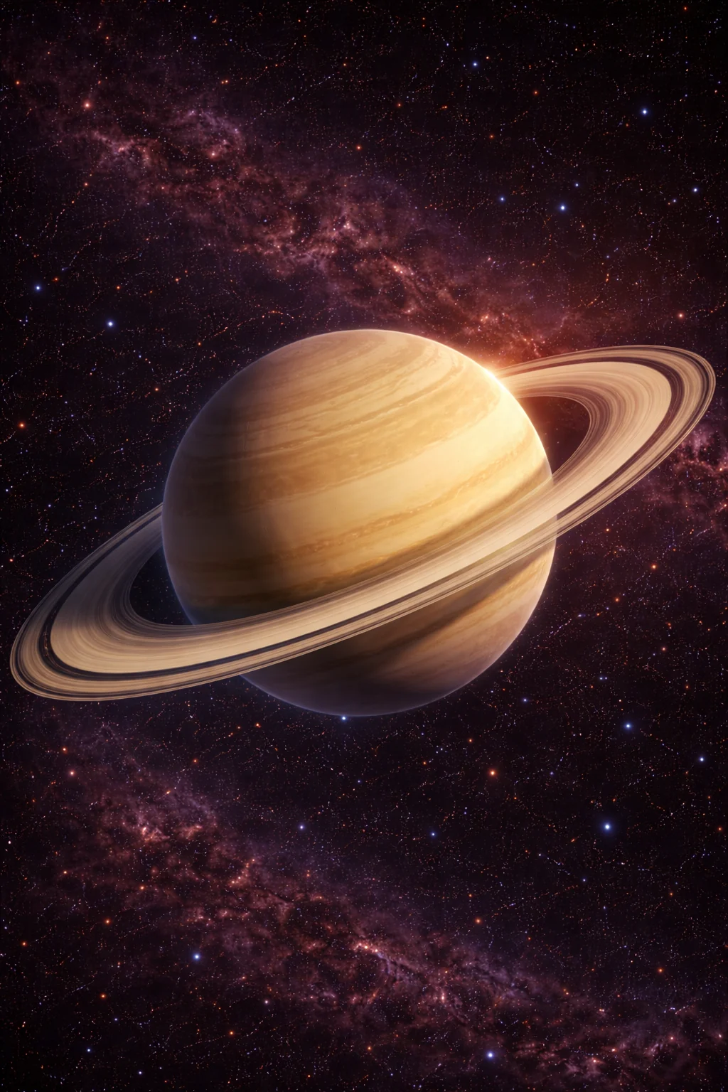 A ringed planet with golden tones.