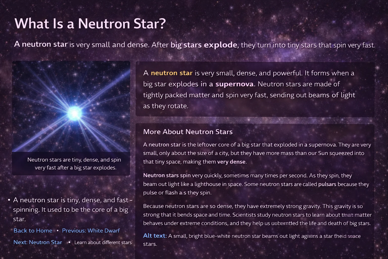 An information poster about a neutron star.